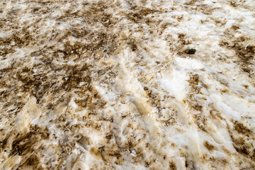Russia, Sochi, Krasnaya Polyana. Summer landscapes of the Caucasus mountains in Rosa Khutor. Snow cover