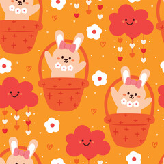 seamless pattern cartoon bunny and flower. cute animal wallpaper for textile, gift wrap paper