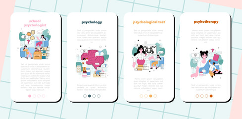 Psychologist mobile application banner set. Mental health diagnostic.