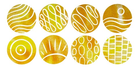 Set of yellow and orange abstract watercolor circles for highlight backgrounds
