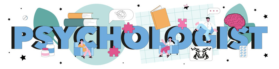 Psychologist typographic header. Mental health diagnostic. Doctor