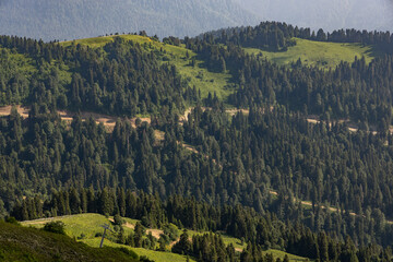 Obraz premium Russia, Sochi, Krasnaya Polyana. Summer landscapes of the Caucasus mountains in Rosa Khutor 