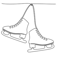 Continuous one line drawing of hanging pair of figure ice skates. Vector illustration