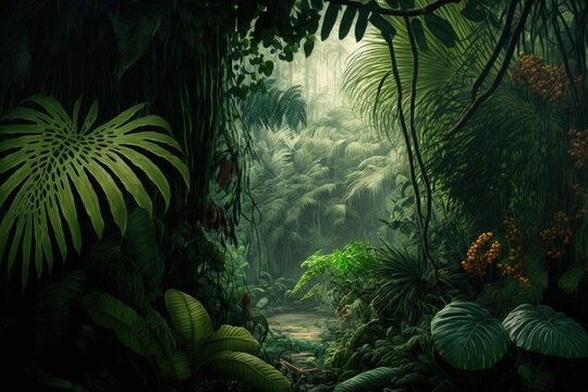 Jungle, tropical forest wallpaper, photo wallpapers, generative ai