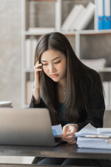 stress business woman hard working, asia people, Women often have a hard time saying no when someone asks them for help