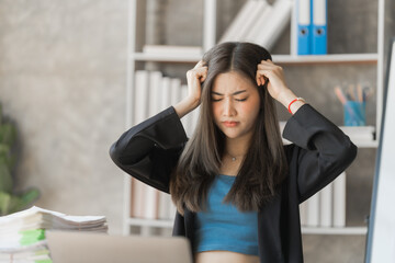 stress business woman hard working, asia people, Women often have a hard time saying no when someone asks them for help