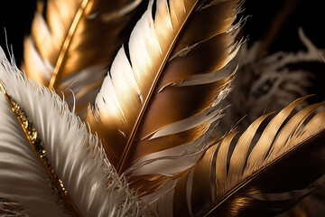 Luxury gilded gold golden white swan Feather, background, Generative AI