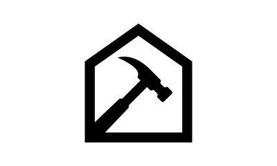 Hammer logo for construction, maintenance, property, home repairing business company. Vector illustration. Suitable for label, name card, branding, identity template