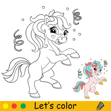 Kids coloring cartoon unicorn character vector illustration 1
