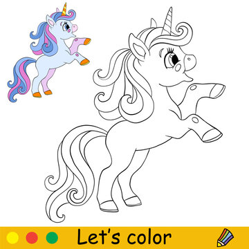 Kids coloring cartoon unicorn character vector illustration 6