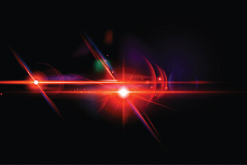 Light lens flare red effect with vector sun light.