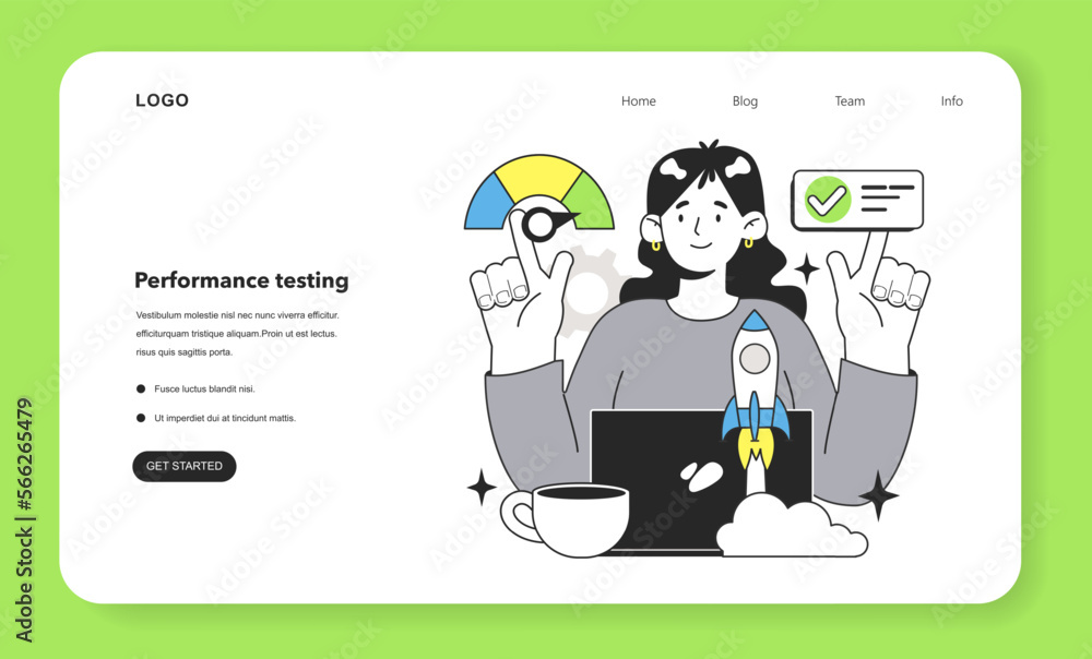 Poster software performance testing technique web banner or landing page.