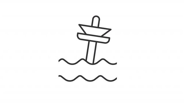 Animated buoy linear icon. Navigation floating device. Nautical marker. Marine beacon. Seamless loop HD video with alpha channel on transparent background. Outline motion graphic animation