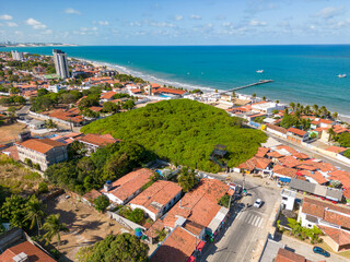 Obraz premium Aerial photo of the biggest cashew tree in the city of piranji do norte, rio grande do norte, brazil