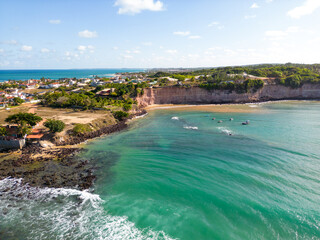 Aerial photo of baia dos golfinhos beach area in the city of pipa, rio grande do norte, brazil