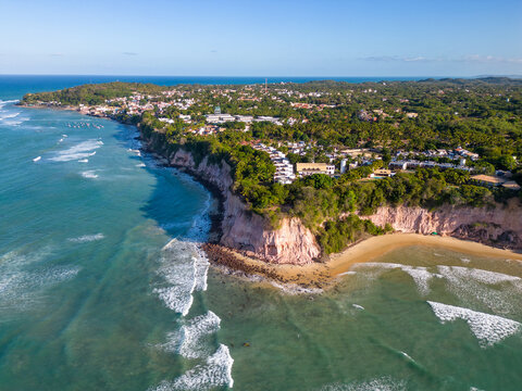 Aerial photo of baia dos golfinhos beach area in the city of pipa, rio grande do norte, brazil