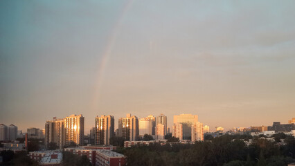The beautiful view of Beijing City Towers under the rainbow of the city sky