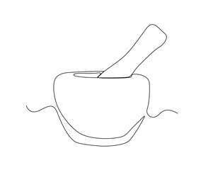 Continuous one line drawing of mortar and pestle . Simple illustration of traditional mortar line art vector illustration. - obrazy, fototapety, plakaty