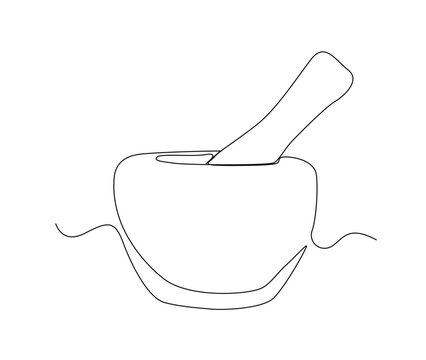 recommend clip art: Continuous one line drawing of mortar and pestle . Simple illustration of traditional mortar line art vector illustration.