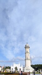 Fototapeta na wymiar The minaret of the Baiturrahman Great Mosque in Banda Aceh during the day