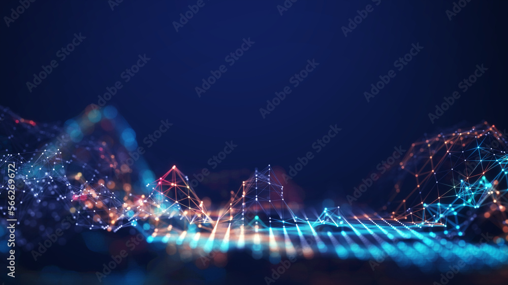 Poster abstract connected dots and lines. concept of ai technology, motion of digital data flow. communicat