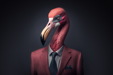 Generative AI of flamingo in suit