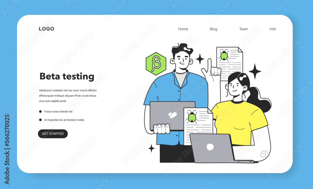 Poster beta testing technique web banner or landing page. software testing