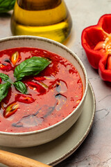 gazpacho soup, Restaurant menu, dieting, cookbook recipe top view