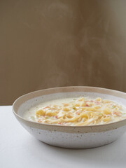 hot cream soup with pasta