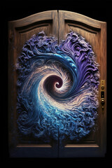 vintage wooden door with magic portal
