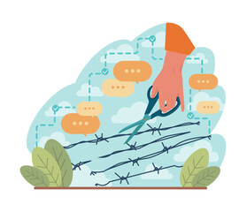 Freedom concept. Person flying free out of cage, without chains