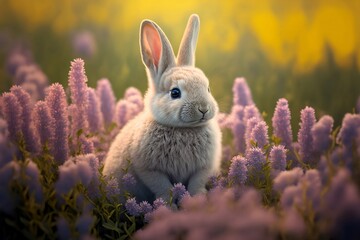 easter bunny in a field of flowers, Generative AI