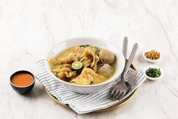 Cuanki Bandung, Meatball and Tofu Soup with Beef Broth.