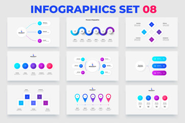 Set of infographic elements for business presentation and infographic. Flowcharts, banners, cycle and timelines