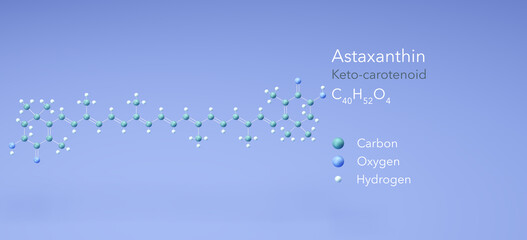 astaxanthin molecule, molecular structures, c40h52o4 3d model, Structural Chemical Formula and Atoms with Color Coding