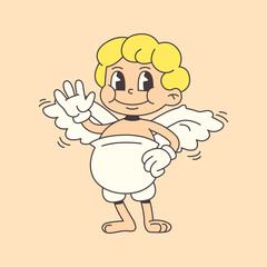 Cupid waves his hand in trendy groovy style