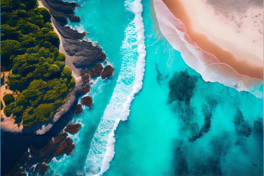 Spectacular drone photo of beach for refreshing and calmness concept. Generative AI