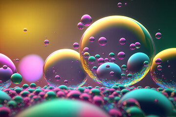 Bubbles background with psychedelic colors. Surreal wallpaper with curvy organics circle shapes. Generative ai