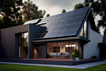 Solar panels on the roof of the modern house
