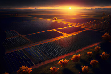 Aerial photography of solar panels on a field
