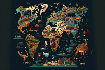 fantasy animals world map with Generative AI