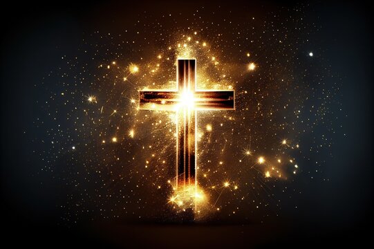 a glowing cross on a dark background, generative AI