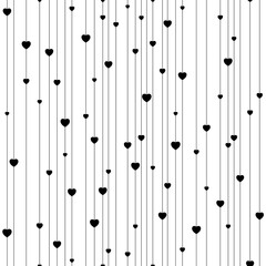 Heart seamless pattern. Cute small hearts. Repeating black heart on white background for design prints. Repeated symbol love for girl or woman. Repeat printed. Abstract printing. Vector illustration 