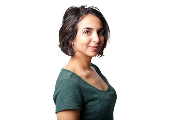 bright brunette girl isolated on a white background