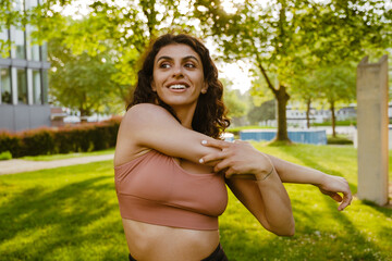 Young middle eastern woman doing exercise during yoga practice
