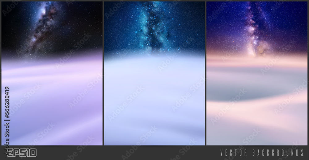 Sticker fog waves and milky way. clouds and starry sky. natural background set