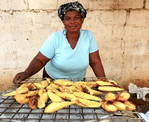 A Woman Sells Plantains On The Street