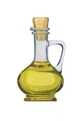 watercolor drawing of a bottle of olive oil