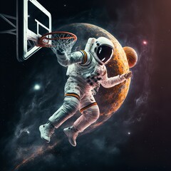Obraz na płótnie Canvas Astronaut Playing Basketball