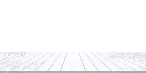 White wood floor panel texture.Backdrop banner Grey washed wooden boards with coconut palm leaves shadow,3D illustration Table top for Spring,Summer Promotions